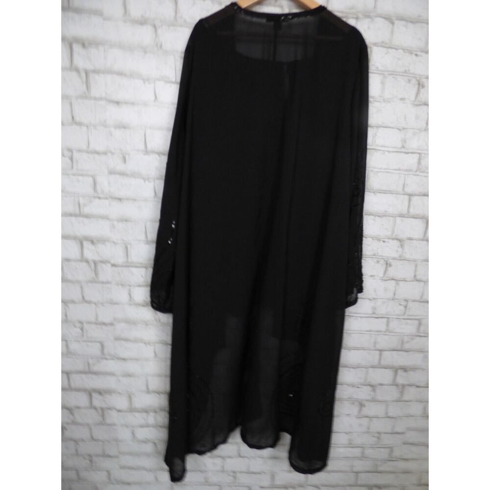 $229 Roaman's Black Beaded Chiffon 3 Piece Jacket Tank Pant Set 34W NEW - Picture 14 of 16